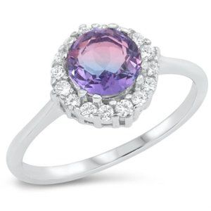 Silver Multi-Purple CZ Ring